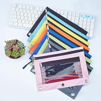 DoDoMagxanadu 3 Ring Pencil Pouch, Binder Pencil Pouch with Zipper and Mesh Window,8pack 8colors