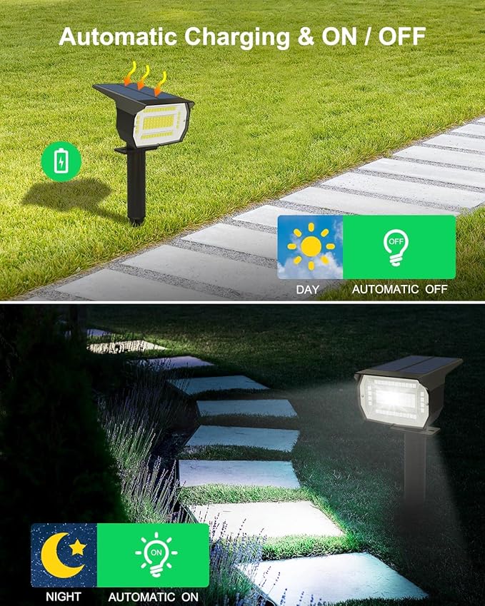LOTMOS Solar outdoor spotlights 1 pack72 LED3 modes 2 in 1 solar landscape spotlights, automatic switch-off IP67 waterproof wall lights for front door, backyard,