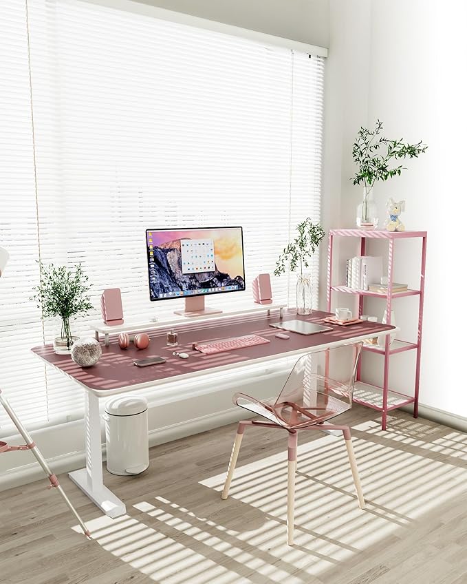 Non-Slip Leather Desk Mat, Desk Mouse Pad, Waterproof PVC Leather Desk Table Protector, Large Desk Blotter, Easy Clean Laptop Desk Writing Mat for OfficeHomeDecor(Dark Pink, 47.2" x 23.6")-No Band