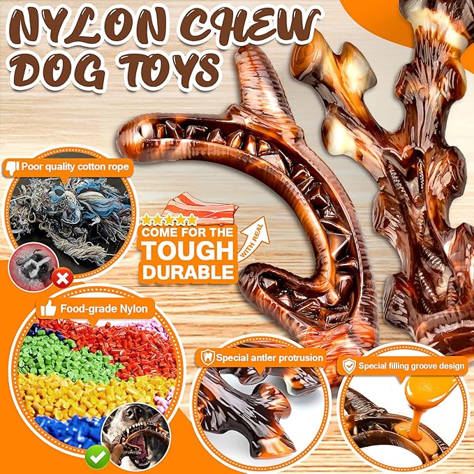 Pack of 4 dog chew toys for aggressive chewers, sturdy and indestructible bacon flavored dog toys, durable nylon bone toy for breeds