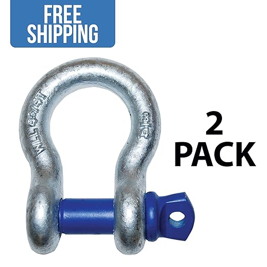 34" Shackles - 2 Pack - by Shippers Supplies - Heavy Duty D Ring for Vehicle Recovery, Towing, Stump Removal, More - Accessory for Jeeps Trucks