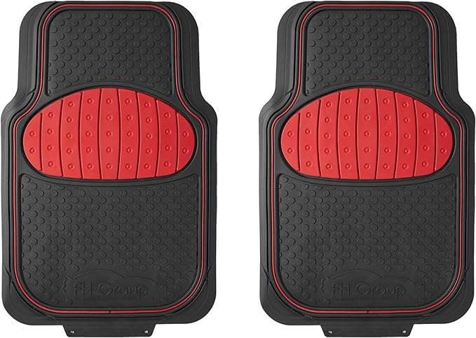 FH Group Car Floor Mats - Heavy-Duty Rubber Floor Mats for Cars, Universal Fit Full Set, Trimmable Automotive Floor Mats, Climaproof Floor Mats for Most Sedan, SUV, Truck Floor Mats Red