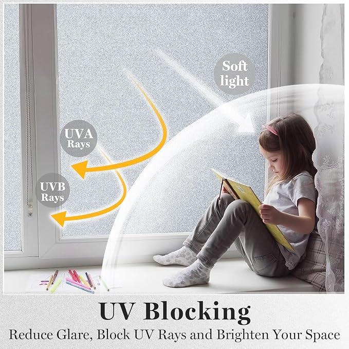 DUOFIRE Window Privacy Film, Sparkling Frosted Glass Window Film, UV Blocking Non-Adhesive Static Cling Window Clings, No Glue Removable Window Coverings for Home Office Bathroom, 11.8 X 78.7 inch