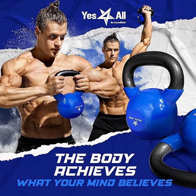 Yes4All Kettlebell, 25 LB Vinyl Coated Cast Iron Strength Training Kettlebells for Home Gym Exercises, Fitness, Full Body Workout Equipment, Push Ups, and Grip Strength