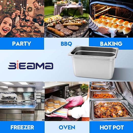 6 Pack Hotel Pans, 14 Size 6" Deep, NSF, Commercial Stainless Steel Pan, Steam Table Pan, Catering Food Pan
