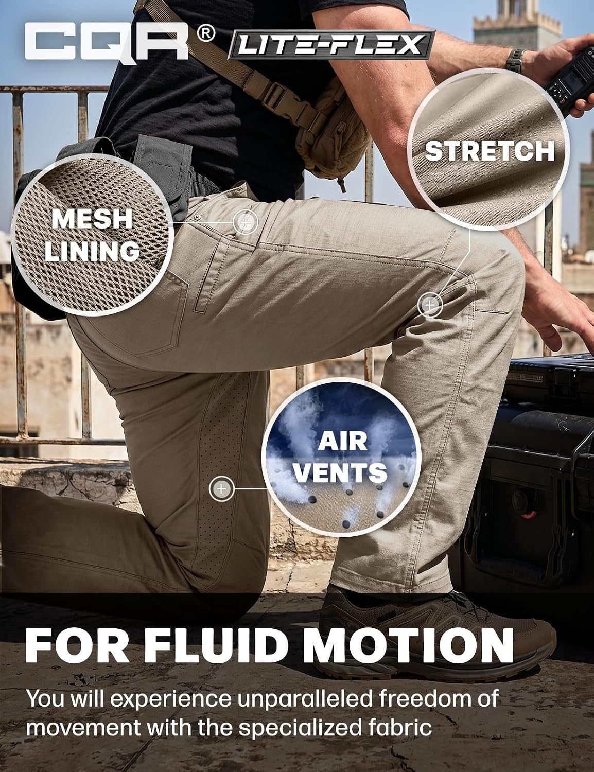 CQRMen's Utility Flex Cargo Pants, Classic-Fit Casual Stretch Work Pants, Water Resistant Lightweight Tactical Hiking Pants