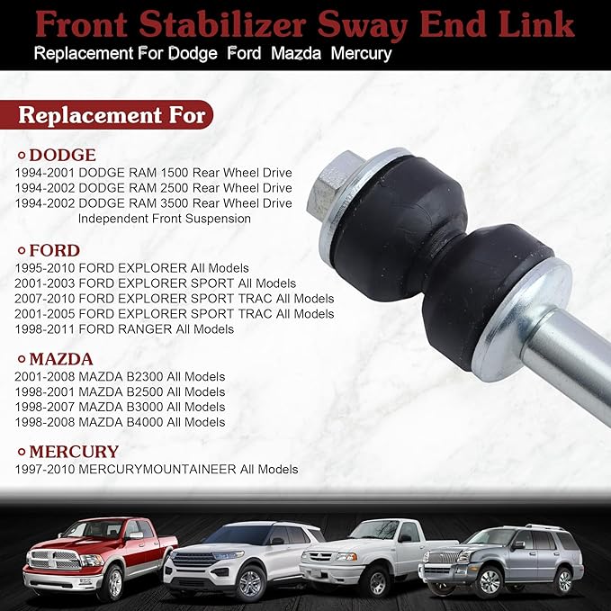 K7275 Sway Bar Link - Front Stabilizer End Link Compatible with 1994-2001 Dodge Ram 1500/2500/3500?1995-2010 Ford Explorer?2001-2010 Ford Explorer Sport Trac?1998-2011 Ford Ranger