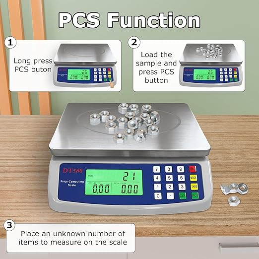 Large Digital Kitchen Scale 40kg88lb Stainless Steel Price Computing Scale Counting Scale Deli Scale with LCD Display for Baking Bread Cooking Meat Prep Parts and Coins Adapter Included
