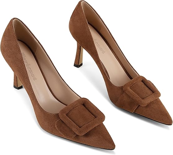 Women's Stiletto High Heel Pumps Wedding Party Closed Classic Dress Heeded Shoes with Square Buckle