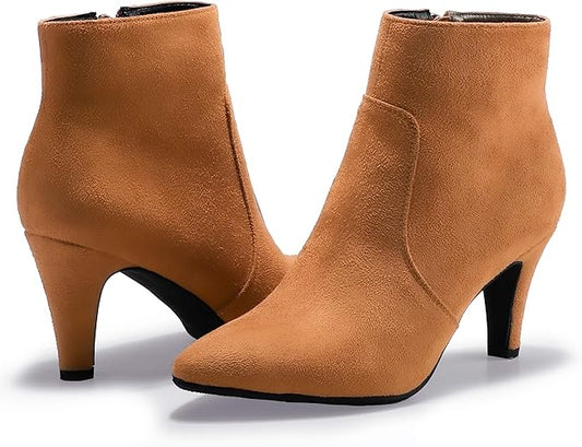 IDIFU Women's CLARA-Z Pointed Toe High Heel Ankle Booties Zipper Buckle Strap Short Boots