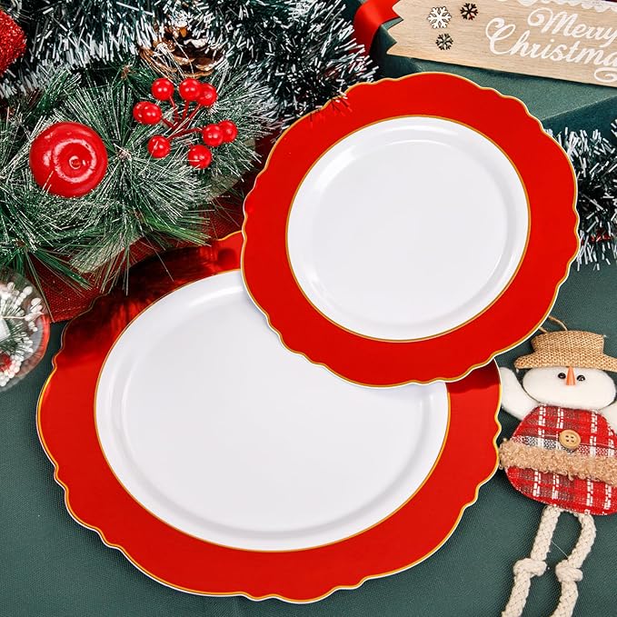 WDF 60pcs Plastic Red Plates Disposable - 7.5inch Red Dessert/Salad Plates Heavy Duty Plates for Christmas Party