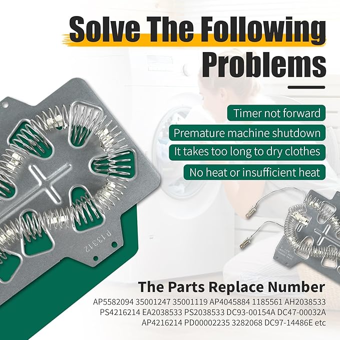DC47-00019A Dryer Heating Element Replace 35001247, AP4045884,AH2038533, Fit for Dryer Model DVE50R5400VA3 DVE50M7450WA3 DV40J3000EWA2 DV42H5200EPA3