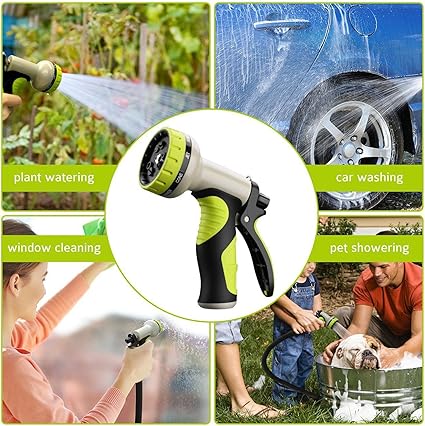 Heavy Duty 9 Function Garden Hose Nozzle with ABS Frame and TPR Grip, Powerful Watering Cleaning Pet Care Tool