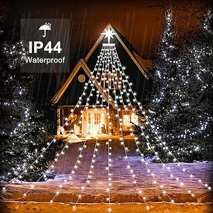 Christmas Decoration Star Lights Outdoor,317 LED 16.4Ft Christmas Tree Toppers String Lights8 Modes Waterproof for Halloween Xmas New Year Holiday Birthday