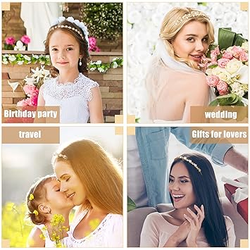 XunYee 5 Pcs Gold Rhinestones Headbands for Women Flower Leaf Tiara Crown Headband Metal Prom Headpiece Bridal Wedding Hair Accessories for Bride Girl Party(Gold)