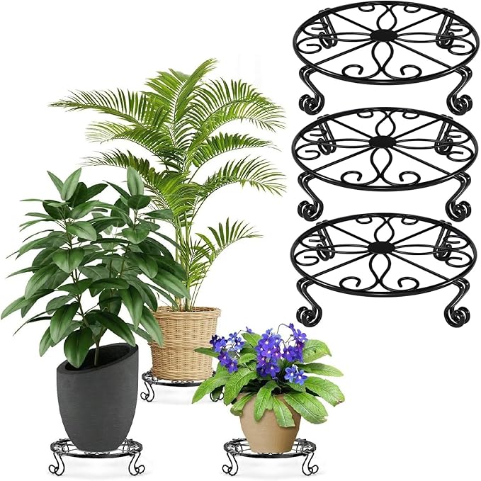 Metal Plant Stand Indoor/Outdoor, Low Corner Plant Stand, Decoration Small Plant Holders for Home, Anti-Rust Iron Heavy Duty Plant Holders, Flower Pot Rack Display Shelf, Black (3 Pack)