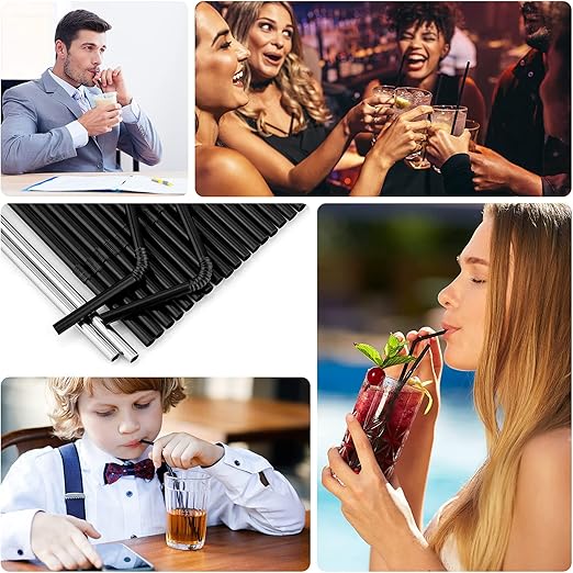 100 Pcs Black Flexible Drinking Straws,Plastic Disposable Bendy Straws(0.23''diameter and 8.27"long)