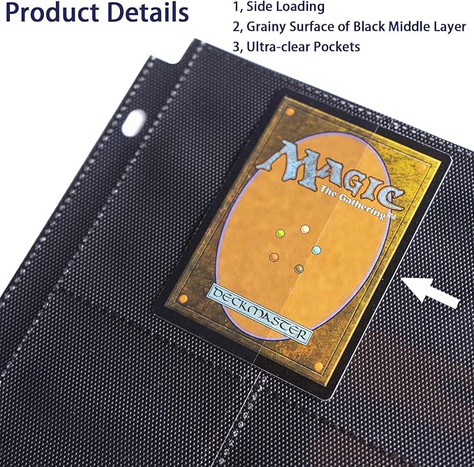 20 Pack 360 Pockets Black Trading Card Sleeves Binder Sheets, Double Sided Thicken Game Card Sleeves for 3 Ring Binder, 9 Pocket Side Loading Page Protector for MTG, Yugioh, Game, Baseball Cards