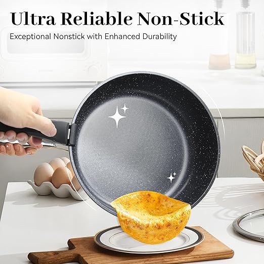 5PCS Pots and Pans Set Non Stick, Kitchen Cookware Sets with Detachable Handle, Ceramic Cookware Sets, Non Stick RV Cookware Cooking Set, Dishwasher & Oven Safe, PFOA Free, Black