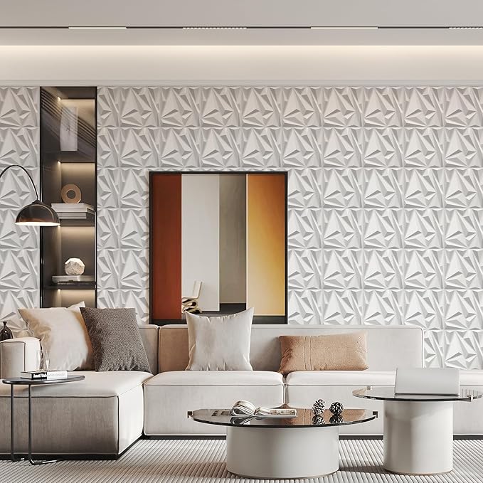 STICKGOO 33 Pack 3D Wall Panels for Interior Wall Decor, 12''x12'' White Accent Diamond Wall Panels for Gaming Room Bedroom TV Background