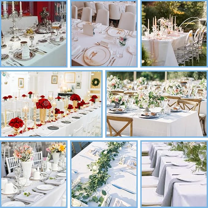 Kesfey 60 x102 inch White Rectangle Table Cloths 2 Packs Polyester Tablecloths High Density Washable Fabric Table Cover for 6 Foot Tables Wrinkle Resistant Tablecloth for Wedding Buffet Banquet Party
