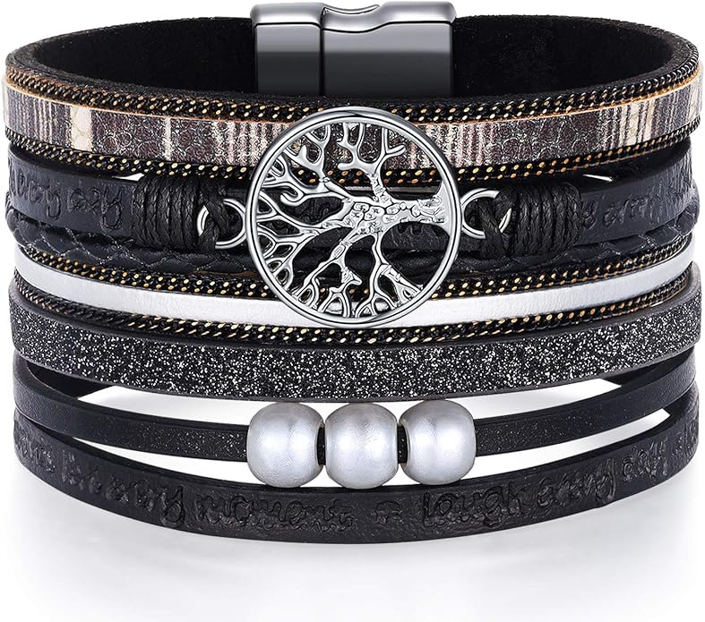 Inspirational Tree of Life Leather Bracelets for Women,Birthday Mothers Day Jewelry Gifts for Teen Girls
