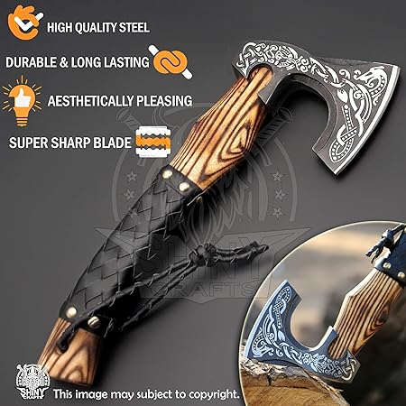 SHINY CRAFTS-Axes berserker axe Viking Hatchet Tomahawk Axe-Custom Handmade Viking Axe Gift Christmas Gift Birthday gift for him with Leather Sheath (VBA 19)