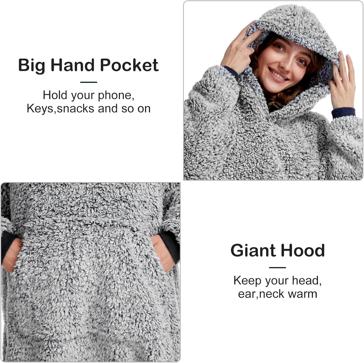 Cozy Sherpa Wearable Blanket Hoodie for Adults Women Men Kids Gift Idea-Hooded Snuggle Blanket- Oversized Blanket Sweatshirt-Super Warm Light Weight, Black