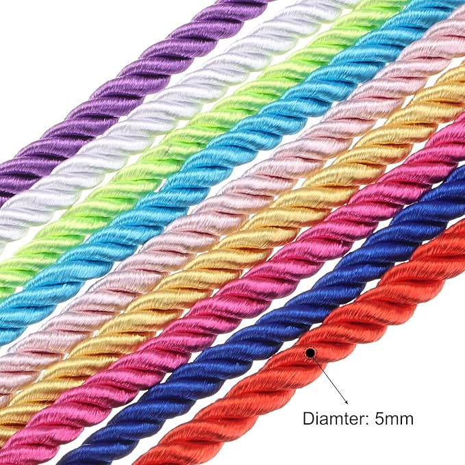 MECCANIXITY Twisted Cord Trim, 5 Yard 5mm 3-Ply Twine Braided Rope Shiny Thread String for Craft Gift Bag Curtain Christmas Decor, Deep Purple - 5m