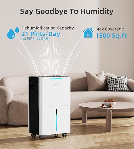 1500 Sq.ft Dehumidifier for Basement and Large Room, 21 Pint Dehumidifiers for Home with Drain Hose, Intelligent Humidity Control, 3 Operation Modes, 24H Timer, Ideal for RV, Bathroom, Bedroom