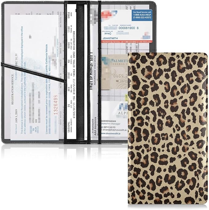 Leopard Print Car Registration and Insurance Card Holder, Leather Glove Box Organizer, Multi-color Car Registration Holder for Women Men