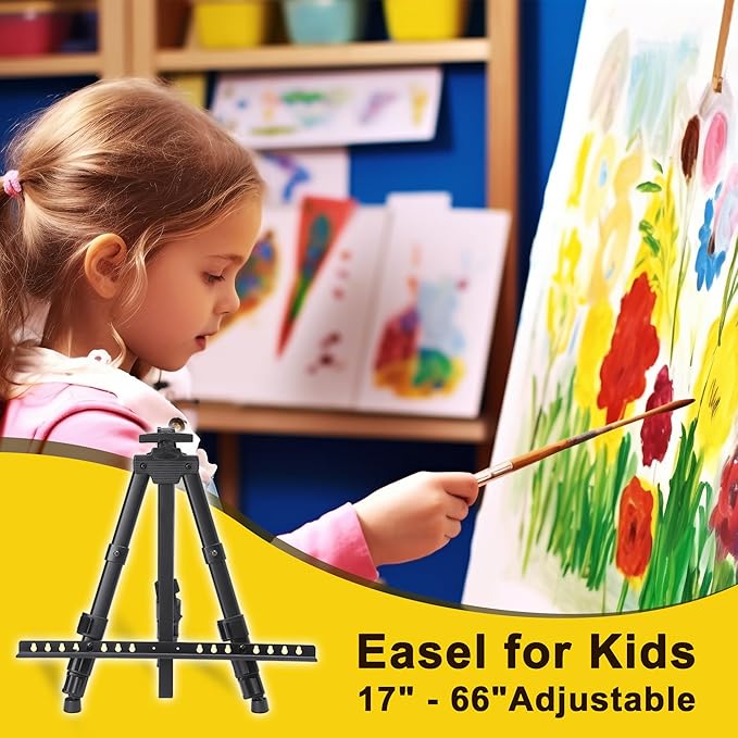 Easel for Painting Art Easel Stand for Adults 17" to 66" Portable Easel Stand for Sign Table TopFloor Aluminum Metal Easel with Carry Bag Black