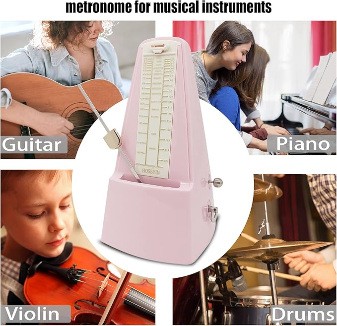 Mechanical Metronome, Universal Metronome for Piano, Guitar, Violin, and Other Instruments (Standard, Pink)