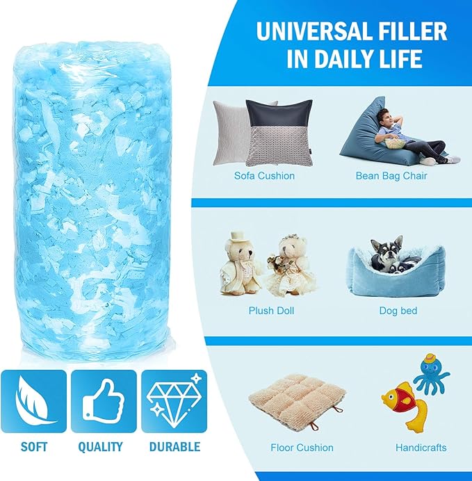 5lbs Shredded Memory Foam Filling for Bean Bag Filler Foam Refill for Pillow Dog Beds Chairs Cushions and Arts Crafts, Added Gel Particles