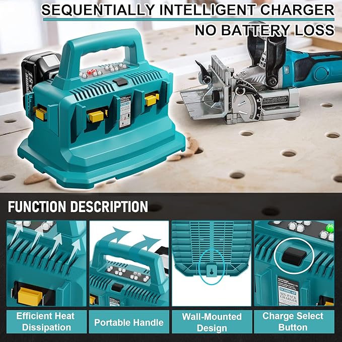 6-Ports Replacement Battery Charger for Makita 18v Battery Charger DC18RC DC18RD, Sequential Charger Compatible with Makita 18v Battery BL1815 BL1830 BL1840 BL1845 BL1850 BL1860