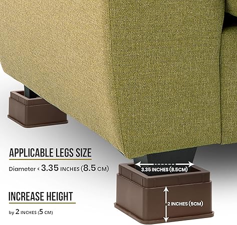 Utopia Bedding Bed Risers 2 Inch - Pack of 4 - Adjustable Furniture Risers 2 4 inch - Anti Slip Foam Rubber Pad - Stackable Bed Lifts Risers Heavy Duty for Sofa, Bed, Table, Couch Chair (Brown)