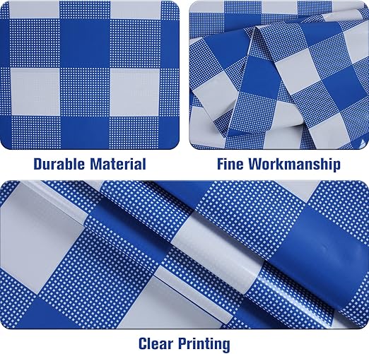 Kesfey 3 Packs White and Blue Gingham Table Cloths 54 x 108 Inches Disposable Plastic Checkered Tablecloths Waterproof Rectangle Picnic Party Tablecovers for Birthday Party Dining Table Kitchens