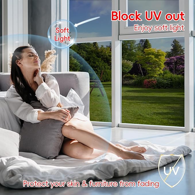 One Way Privacy Window Film Sun Blocking, Heat Blocking Window Tint for Home See Out But Not in, Static Cling Anti UV, Black-Silver,23.6 Inch x 78.74 Inch