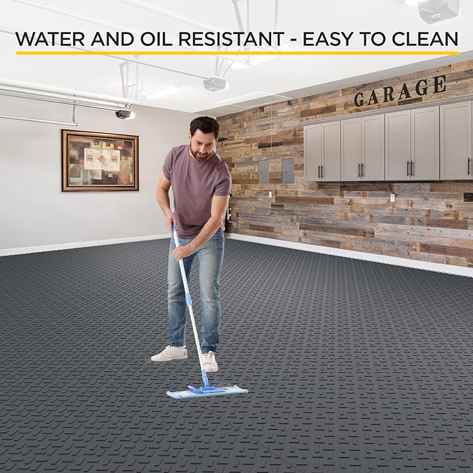 Garage Floor Tiles Interlocking Garage Flooring Tiles Pack of 48 Car Antislip Oil and Stain Resistant 40000 LBS Load Capacity 12x12 Inch Black Color