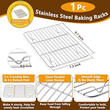 PP CHEF Toaster Oven Pan and Rack Set, Stainless Steel Toaster Oven Tray Broiler Pan with Cooling Rack for Baking, Non Toxic Heavy Duty, Mirror Finish Dishwasher Safe - 10.4 Inch