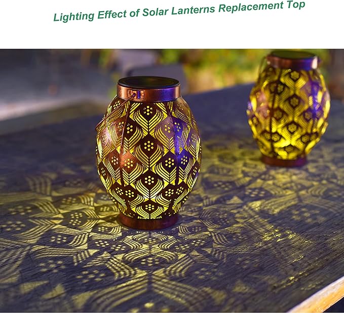 Solar Lanterns Replacement Top Pack of 2, Waterproof Round Solar Lights Replacement Part for Outdoor Hanging Lanterns Garden Patio Yard Deck Camping DIY Table Lights, Black