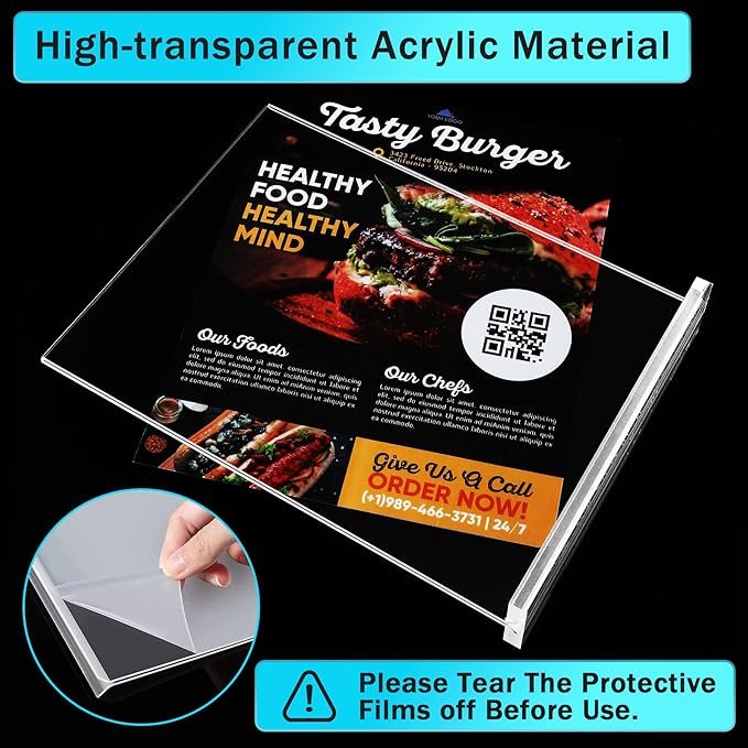 4-Pack Acrylic Sign Holder, 8.5 x 11 Inch Vertical T Shape Table Display Stand, Double-Sided Clear Plastic Sign Holders for Paper, Menu, and Flyer, Ideal for Home, Office, Restaurants, and Stores