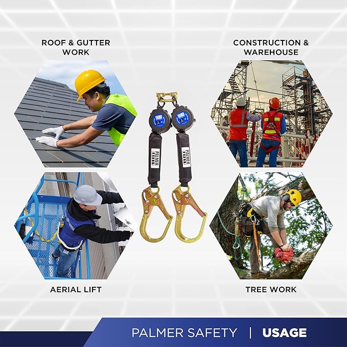 Palmer Safety Fall Protection SRL121122T Twin SRL 6' Leading Edge Lightweight Web with Rebar Hooks