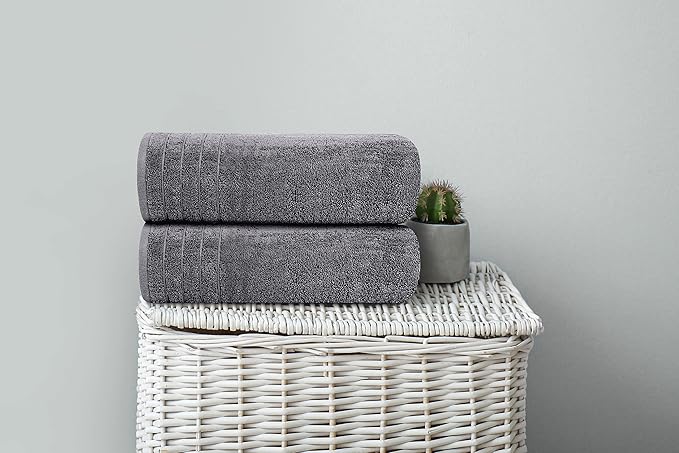 Tens Towels Pack of 4 Extra Large Bath Towels 30 x 60 Inches, 100 Cotton, Larger Lighter Weight, Quicker to Dry, Super Soft and Absorbent, Perfect for Bathroom, Dark Grey