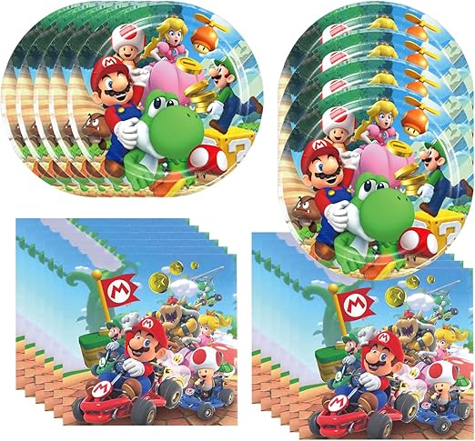 40pcs Mario Party Supplies include 20 plates, 20 napkins for the Mario birthday party decoration
