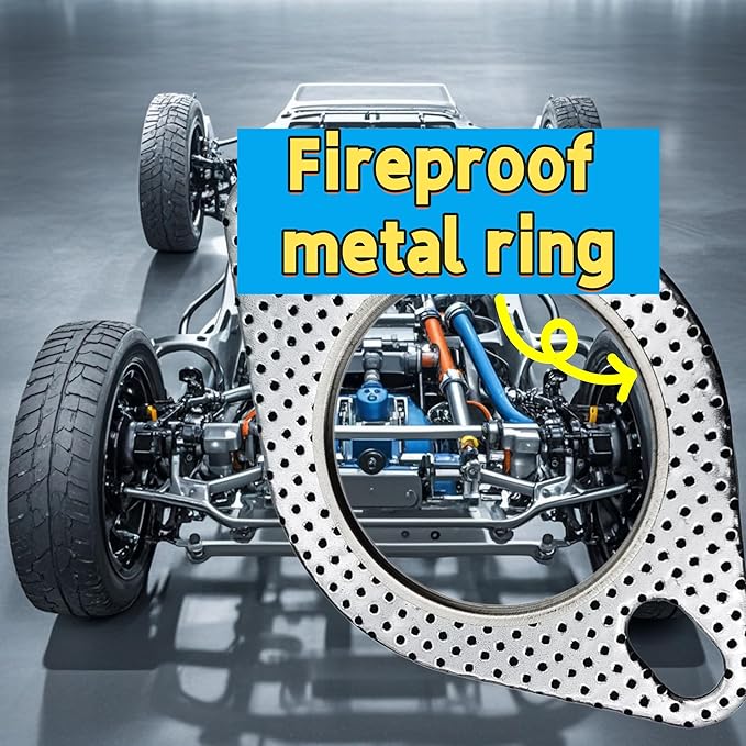 2-Pack High-Temperature Exhaust Flange Gaskets Durable Flat Muffler Donut Seal Rings, Fireproof 2-Bolt Automotive Replacement Parts (2.5inches)