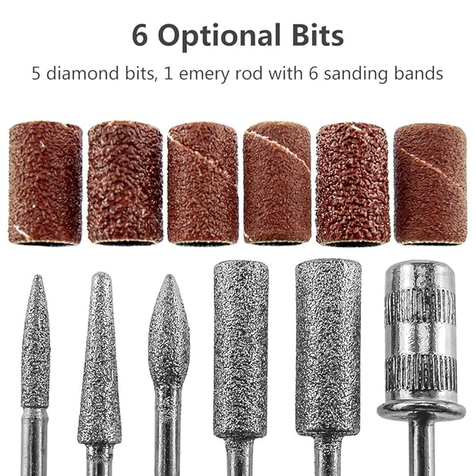 Pinkiou Portable Electric Nail Drill Set Pen Sander Polish Machine Acrylic Gel Removal Manicure Filer Kit with 6 Nail Drill Bits Pedicure Efile Rotary Carver Nail Art Tools