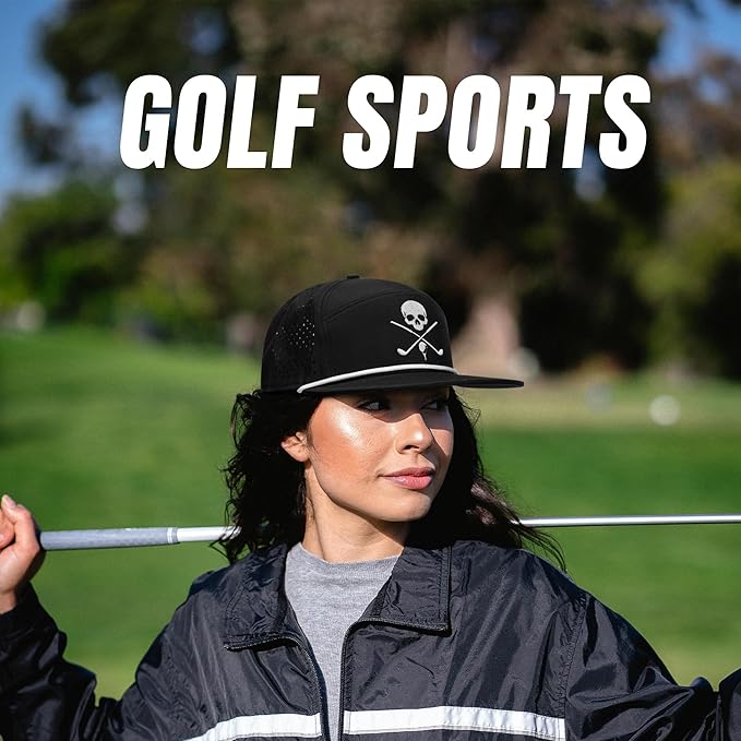 Funny Golf Hats Flat Bill for Men Women,Golf Gifts Skull Baseball Cap for Adults Humor