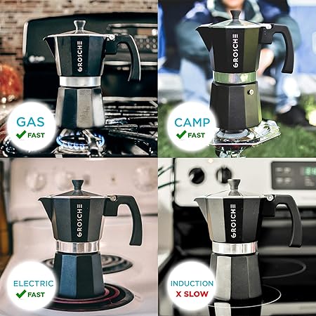 GROSCHE Milano Stovetop Espresso Maker Moka pot 12 espresso Cup - 23.6 fl oz, Black, Cuban Coffee Maker Stove top coffee maker Moka Italian espresso greca coffee maker brewer percolator
