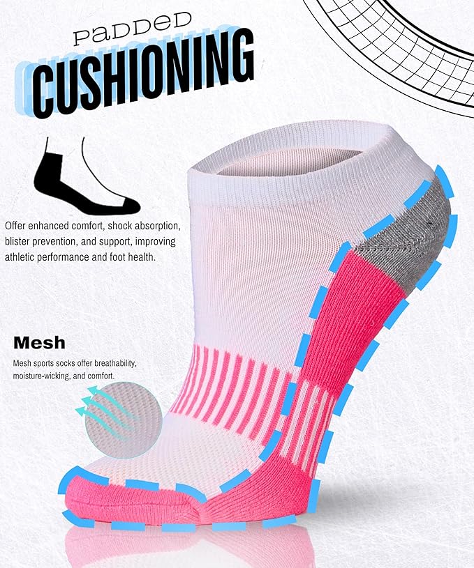 Tipi Toe Women's Athletic Cushioned Comfort Ankle Socks With Arch Support, Mesh Design. Perfect for Running & Sports (6 Pack)